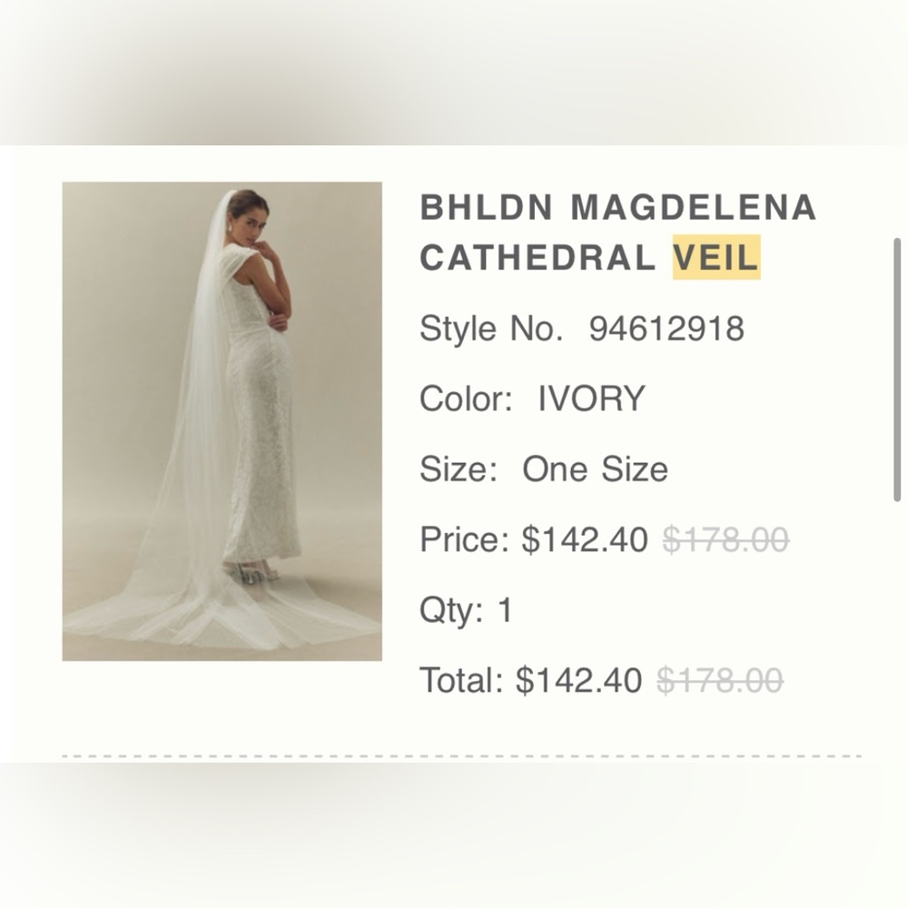 BHLDN anthropologie ivory veil 108”